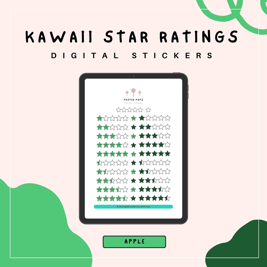 Green Kawaii Stars Digital Stickers, Star Rating Stickers in Half and ...