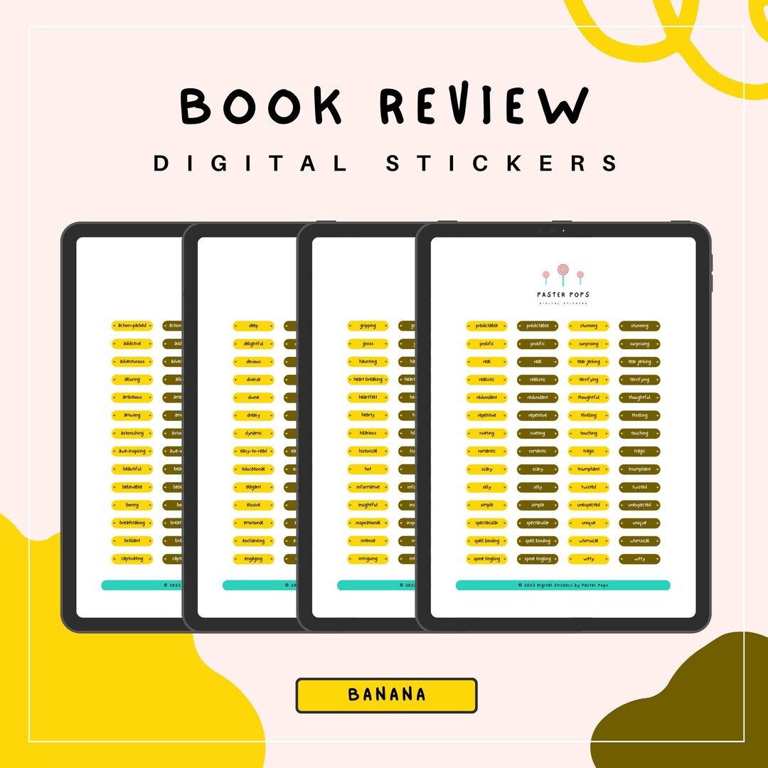Yellow Book Review Digital Stickers, Descriptions for Book Reviews ...