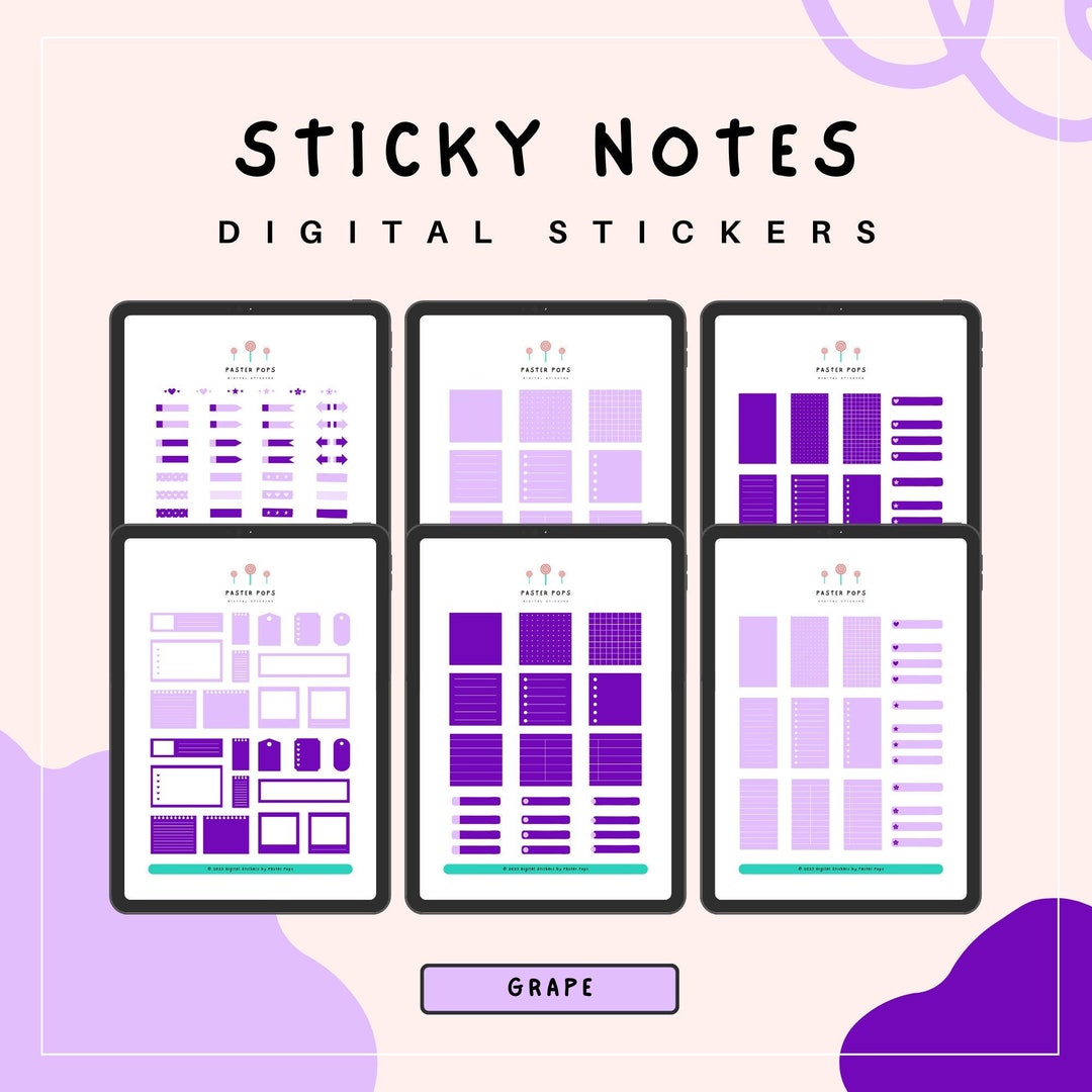 Purple Sticky Notes Stickers, Sticky Notes and Tags for Digital ...