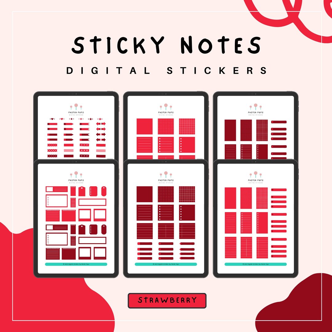 Red Sticky Notes Stickers, Sticky Notes and Tags for Digital Planners ...