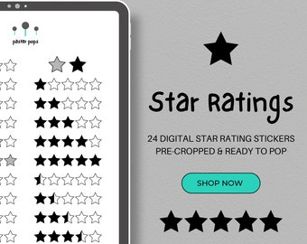 Black Star Ratings Digital Stickers, 5 Star Reviews and Full and Half Star Ratings, Pre-Cropped Stickers for GoodNotes, PNG Stickers
