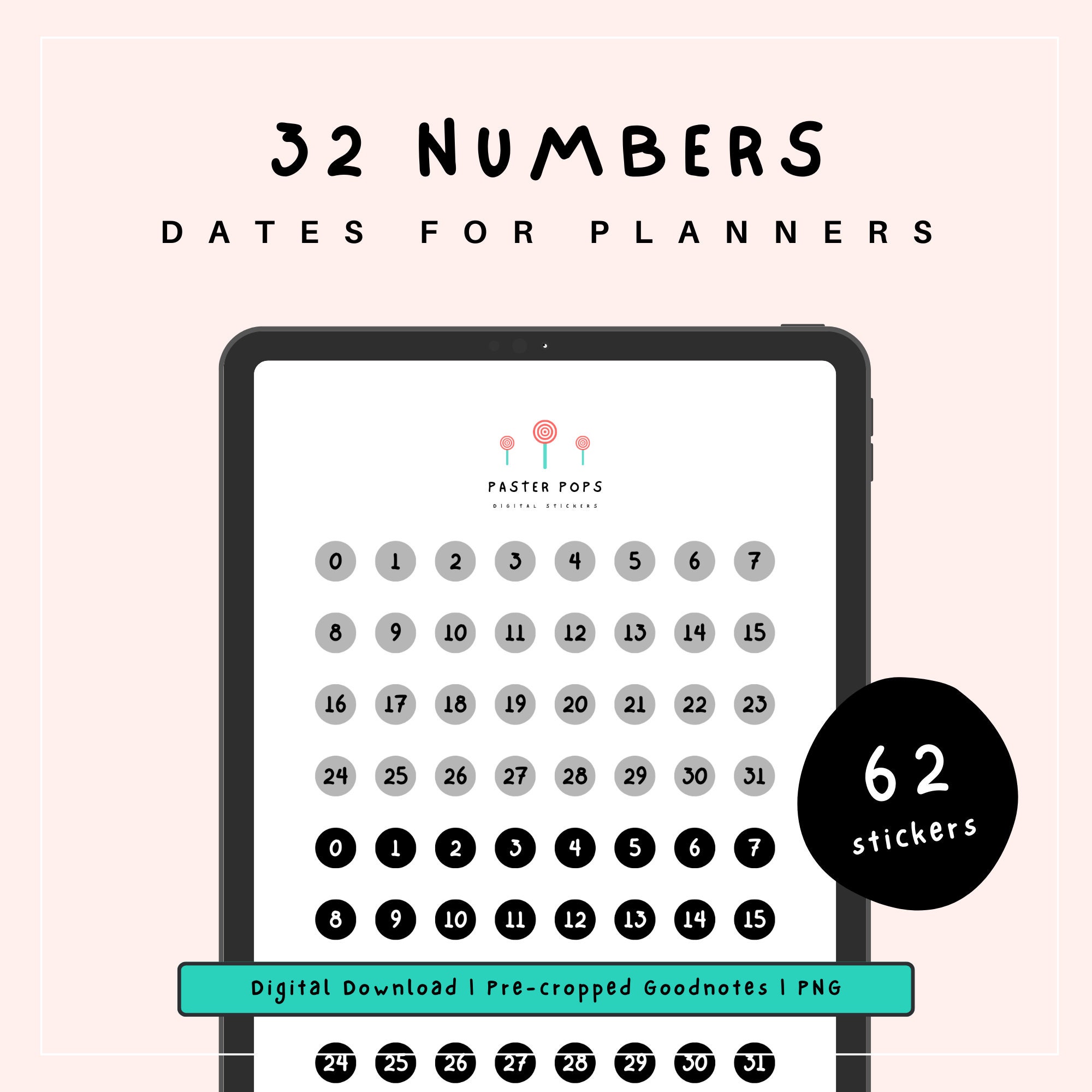 Black Circle Number Stickers: Digital Planner Stickers (goodnotes, PNG ...