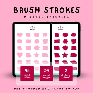 Pink Brush Stroke digitala klistermärken: GoodNotes, PNG (förbeskärt)