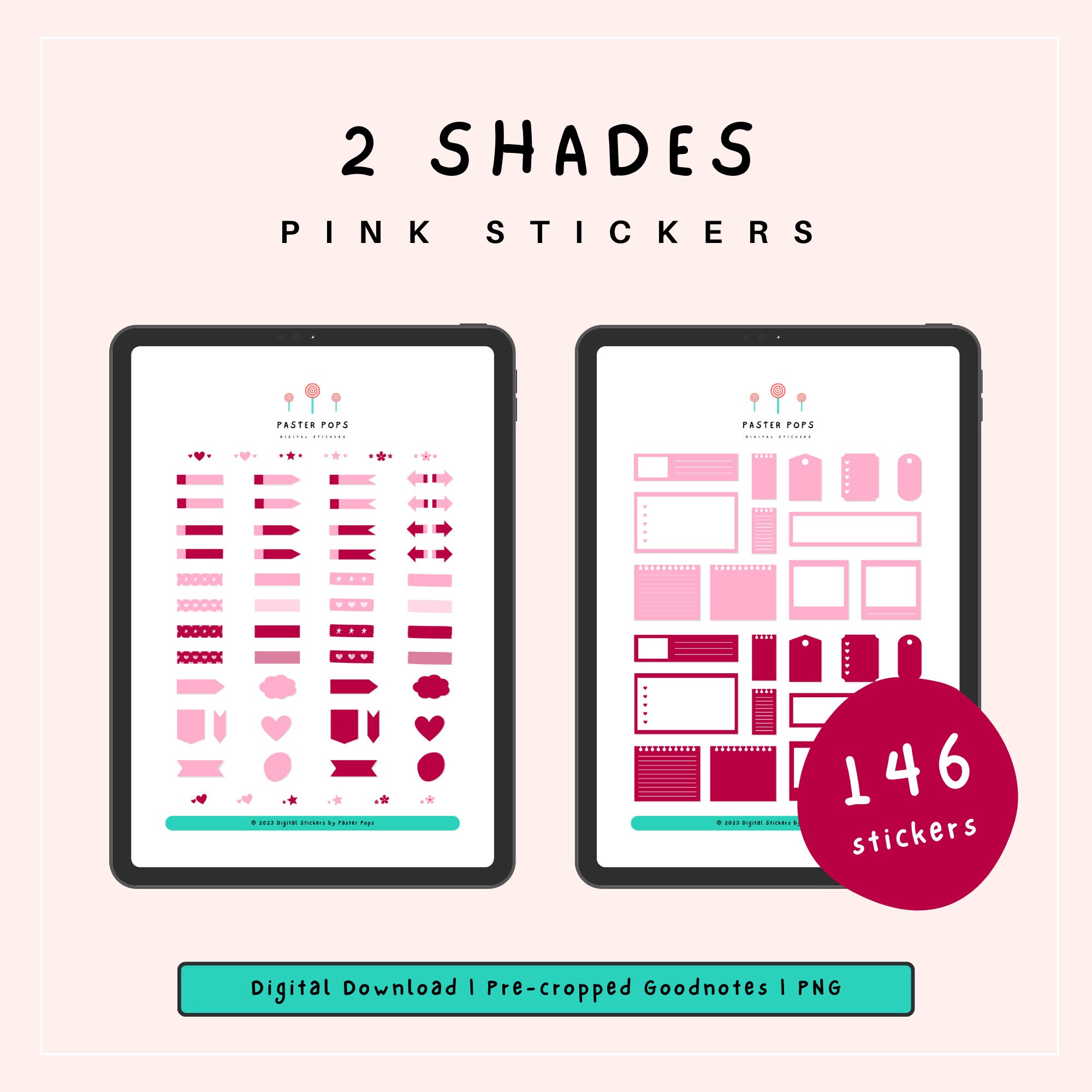 Pink Sticky Notes Stickers Sticky Notes and Tags for Digital - Etsy
