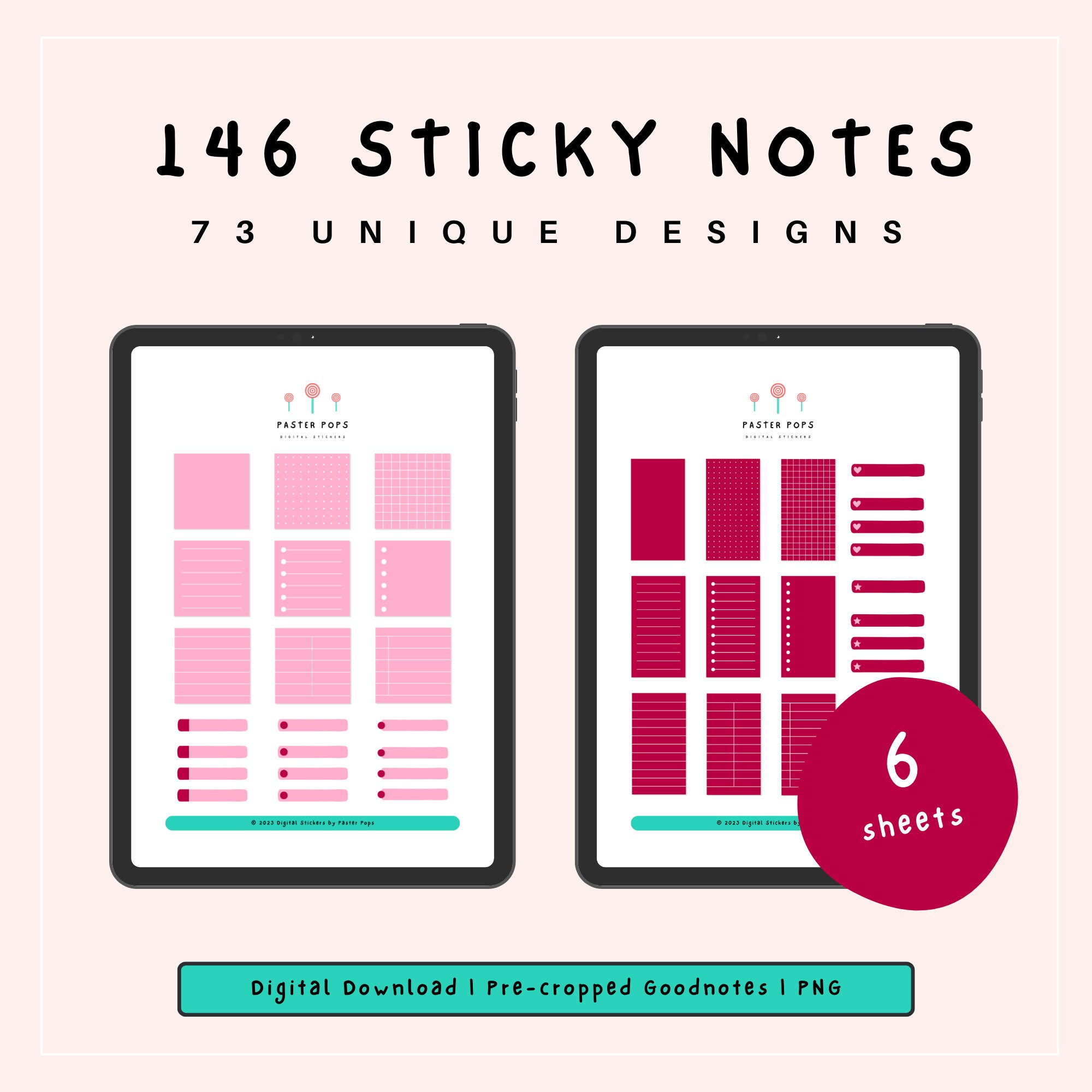 Pink Sticky Notes Stickers Sticky Notes and Tags for Digital - Etsy