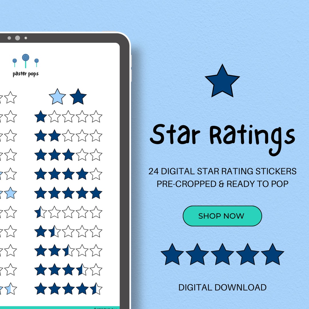 Half Rater Blue Star Ratings Digital Stickers, Half and Full Star Ratings, Great ...