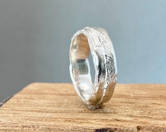 Handmade Sandcast Sterling Silver Ring, Organic Texture, Sculptural Unisex Statement Piece