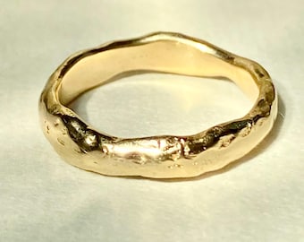 Handmade Solid Yellow Gold Wedding Band, Organic Sandcast Texture, 14ct 18ct Gold