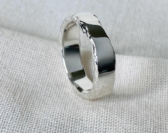 Sterling Silver Organic Edge Ring, Unisex Wedding Band, Handmade One of a Kind Sculptural Ring