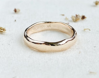 Handmade Solid Gold Wedding Band, Organic Sculptural Comfort Fit, 9ct 14ct 18ct Yellow Gold