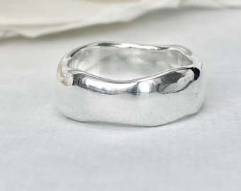 Chunky Sterling Silver Statement Ring, Organic Sculptural Wedding Band, Smooth Comfort Fit Unisex Ring