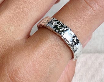 Handmade Sterling Silver Ring, Rustic Sand Cast Texture, Unisex Wedding Band, Unique Everyday Ring