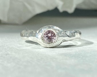 Pink Sapphire Engagement Ring, Sterling Silver Ring, Handmade Organic Sculptural Molten Design