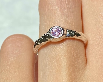 Sapphire Engagement Ring, Molten Organic Sterling Silver Ring, Handmade Comfortable Fit