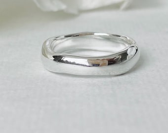Unique Wedding Band, Sculptural Sterling Silver Ring, Organic Fluid Design, Comfortable Handmade Stacking Ring