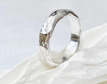 Organic Sculptural Sterling Silver Wedding Band, Unisex Handmade Textured Ring, Smooth Comfortable Fit