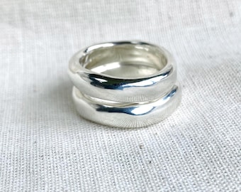 Solid Sterling Silver Stacking Rings, Organic Sculptural Handmade Statement Ring Set