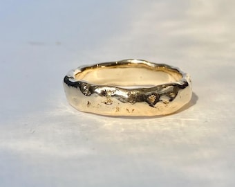 Handmade Solid Yellow Gold Wedding Band, Organic Sandcast Texture, 14ct 18ct Gold