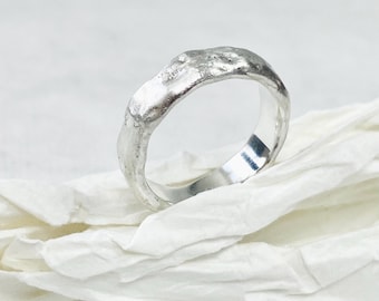 Unique Wedding Band, Organic Sculptural Silver Ring, Smooth Comfortable Handmade Unisex Band, Matte Finish