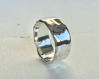 Sterling Silver Sculptural Statement Ring, Flowing Organic Wedding Band, Wide Unisex Ring