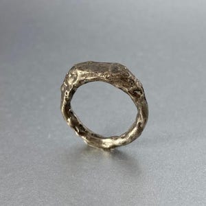 Handmade Oxidized Brass Signet Ring: Rustic Sandcast Jewelry