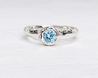 Molten Sculptural Sterling Silver Ring, Natural Sky Blue Topaz, Handmade Statement Ring