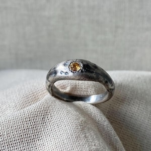 Unique Citrine Ring, Handmade Sandcast Sterling Silver Design, Organic Engagement Ring, Oxidized Finish