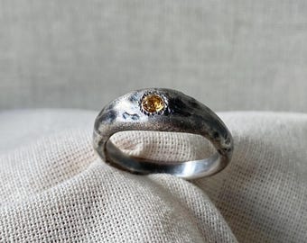 Unique Citrine Ring, Handmade Sandcast Sterling Silver Design, Organic Engagement Ring, Oxidized Finish