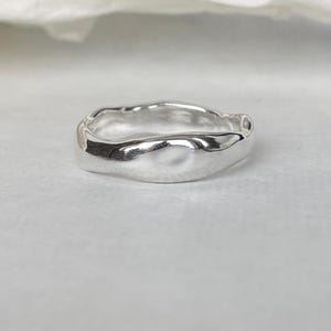 Handmade Sterling Silver Live Edge Ring: Wavy Minimalist Band, Unique Wedding Band