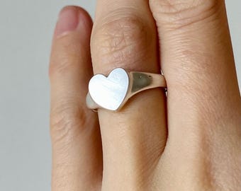Handsculpted Heart Signet Ring, Sculptural Sterling Silver Statement Ring, Matte or High Polish Finish