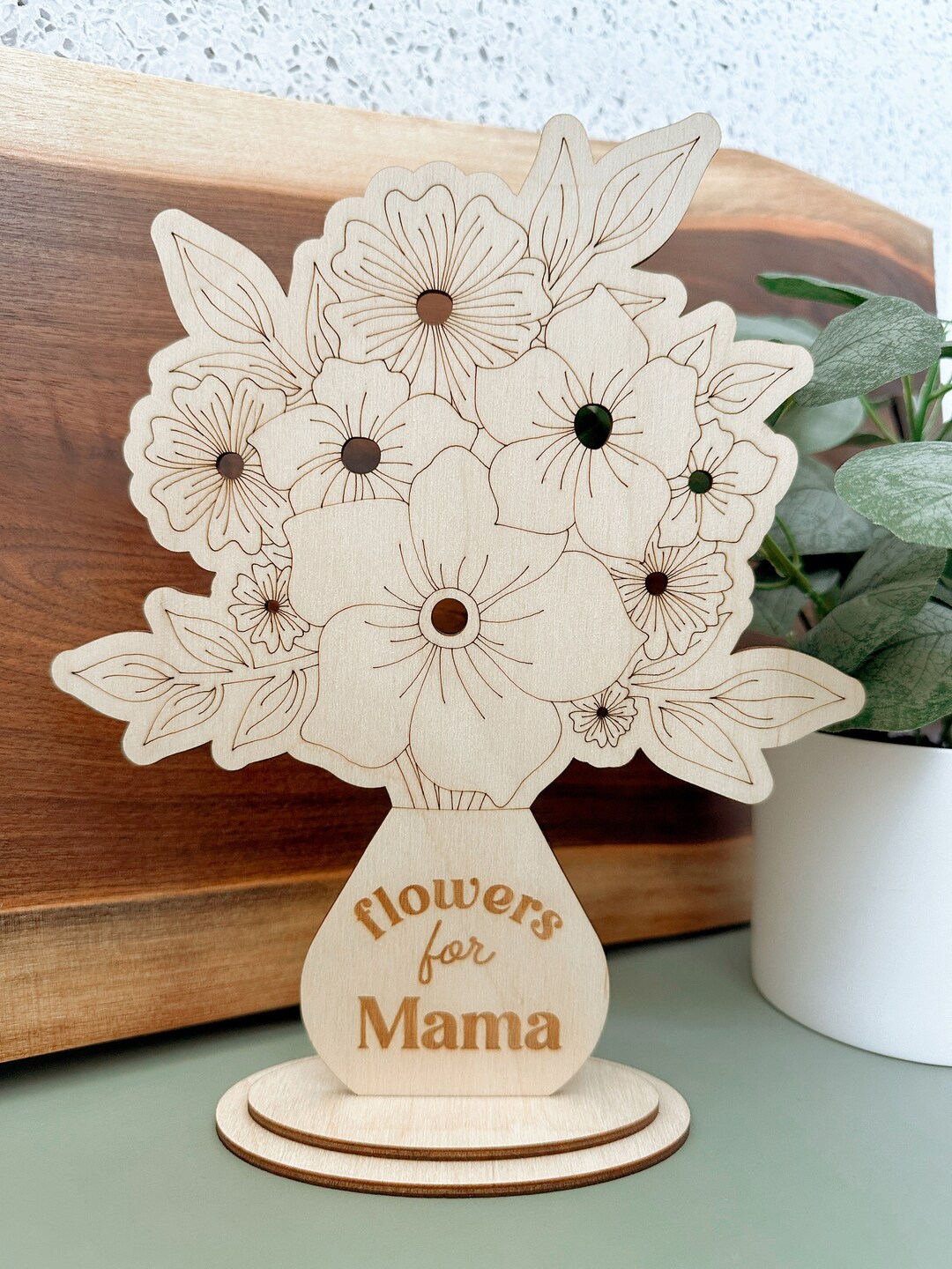 Flowers for Mom Vase Flowers for Grandma Mother's Day Gift Wood Vase