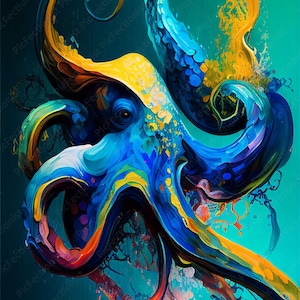 Abstract Octopus – Animal, Abstract, Colorful Printable, Home Decor, AI Art, Wall Art, Digital Art Print, AI Generated