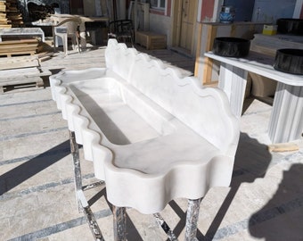 Yellow and Gray Veins White Marble Sink