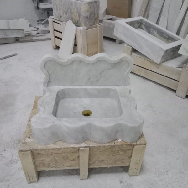Custom Carrara Marble Sink, Wall Mount Sink, Custom Order Sink, Hand Carved Sink, Marble Washbasin