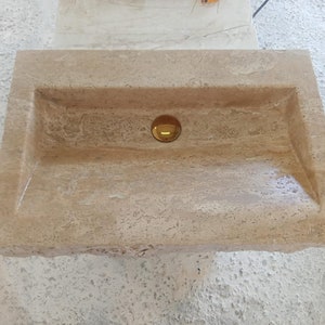 Travertine Marble Sink, Wall Mounted Sink, Custom Order Sink, Hand Carved Sink