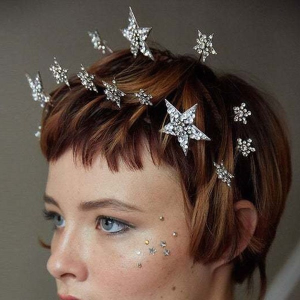 Star Vintage Tiara Crown - Rhinestone Retro Wedding Burlesque Bachelorette Birthday, stars headband, star headbands, hedy lamarr headpiece