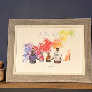 Family character print-Personalised character print-Family and Dog prints-Birthday gift