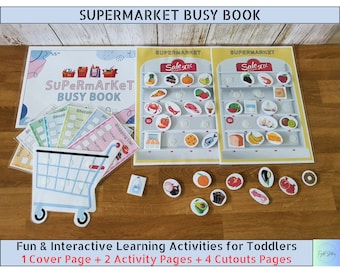 Supermarket Shopping Activity Book Printable Preschool Learning Worksheets Activity Binder Quiet Book Page Busy Book Toddler Montessori Toy
