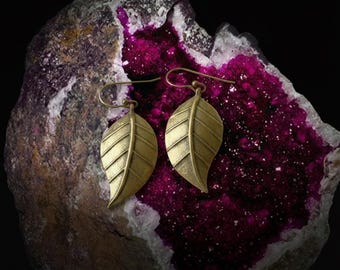 Handmade Brass Leaf Earrings | Nature Inspired Bohemian Jewelry | Vintage Gold Earrings