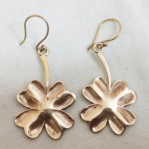 Lucky Clover Brass Dangle Earrings