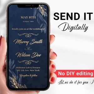Navy gold digital invite, iPhone evite, Smartphone invites, Electronic wedding invitation, WhatsApp digital wedding invite, WhatsApp invite