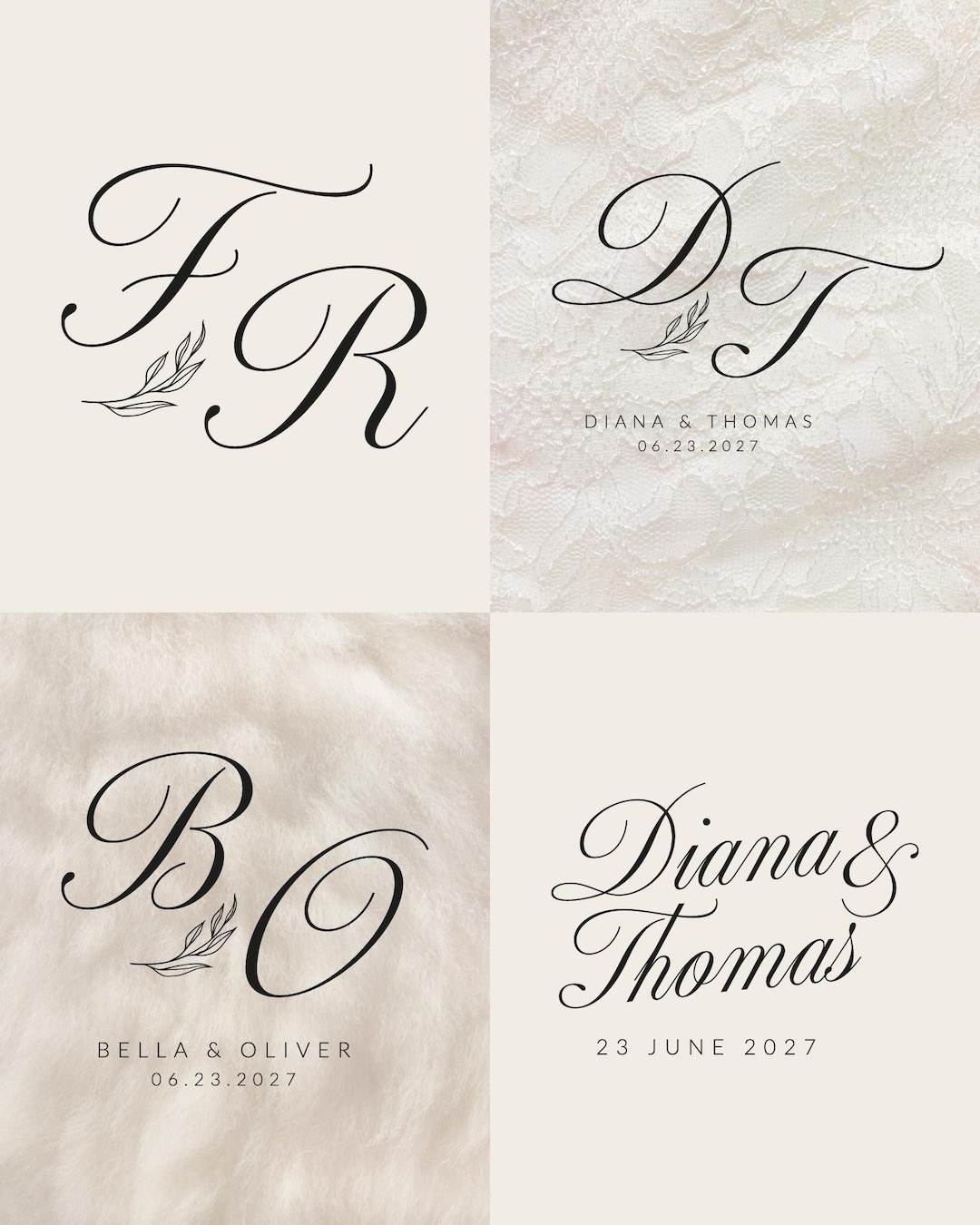Modern Calligraphy Wedding Logo | Personalized Wedding Monogram Set - Etsy