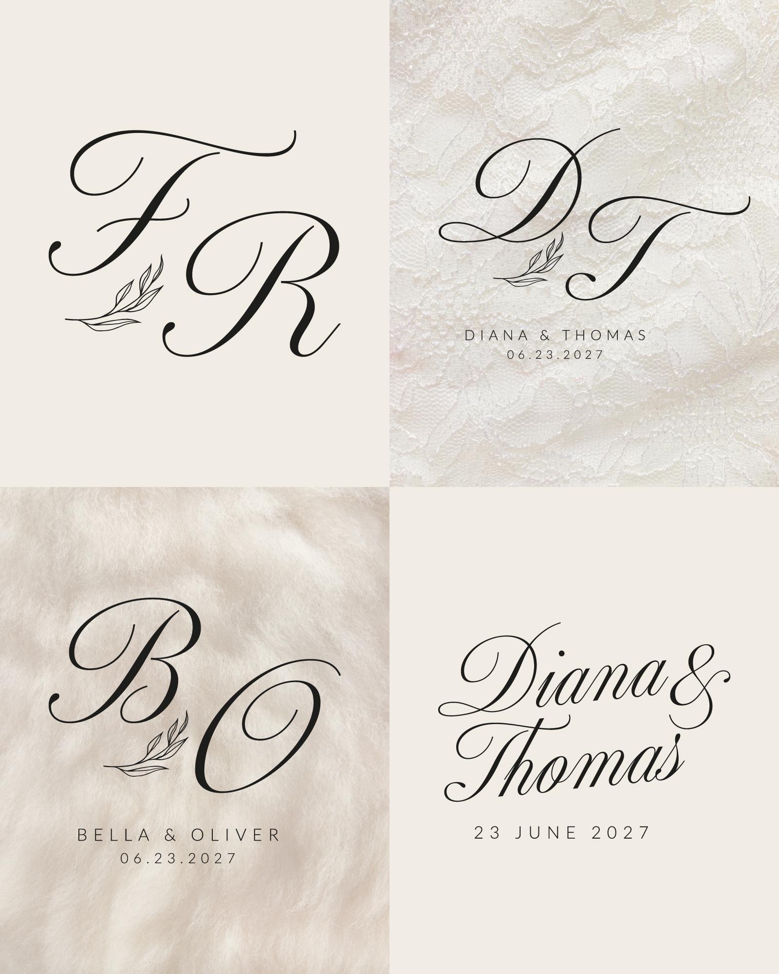 Modern Calligraphy Wedding Logo | Personalized Wedding Monogram Set - Etsy