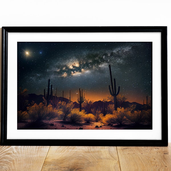 Printable Star-Filled Desert Night Sky Digital Art Print, Landscape Art Print, Digital Download