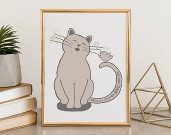 Birds of a Feather, Sing Together • Music, Cat, Bird Digital Illustration