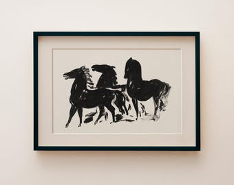 Vintage horse art, Antique ink sketch, Horse art print, Vintage art for gallery wall
