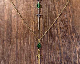 Sword Pendant Necklace: 18K Gold Plated, Stainless Steel, Fantasy + Whimsigoth + Fairycore Aesthetic