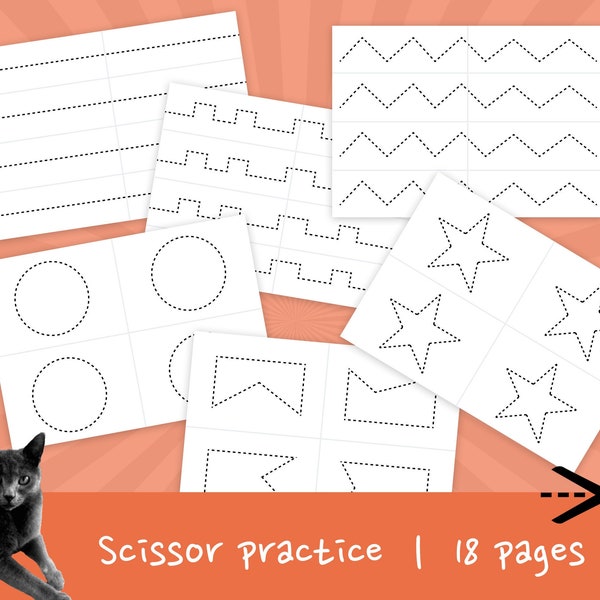 Scissor / cutting practice - fine motor skills - 1 PDF file - 18 pages