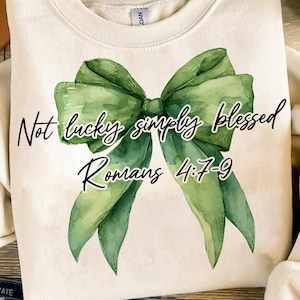 Retro Coquette St patricks Day Bow PNG, Nicht glücklich, einfach gesegneter Römer 4: 7-8 png, Bibelverse png, Patrick Cross png, Jesus St. Pattys Day