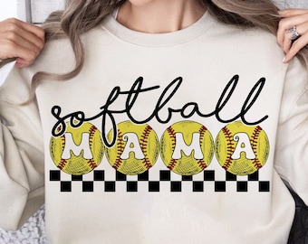 Checkered Softball Mama PNG: Retro Game Day Design (Digital Download)